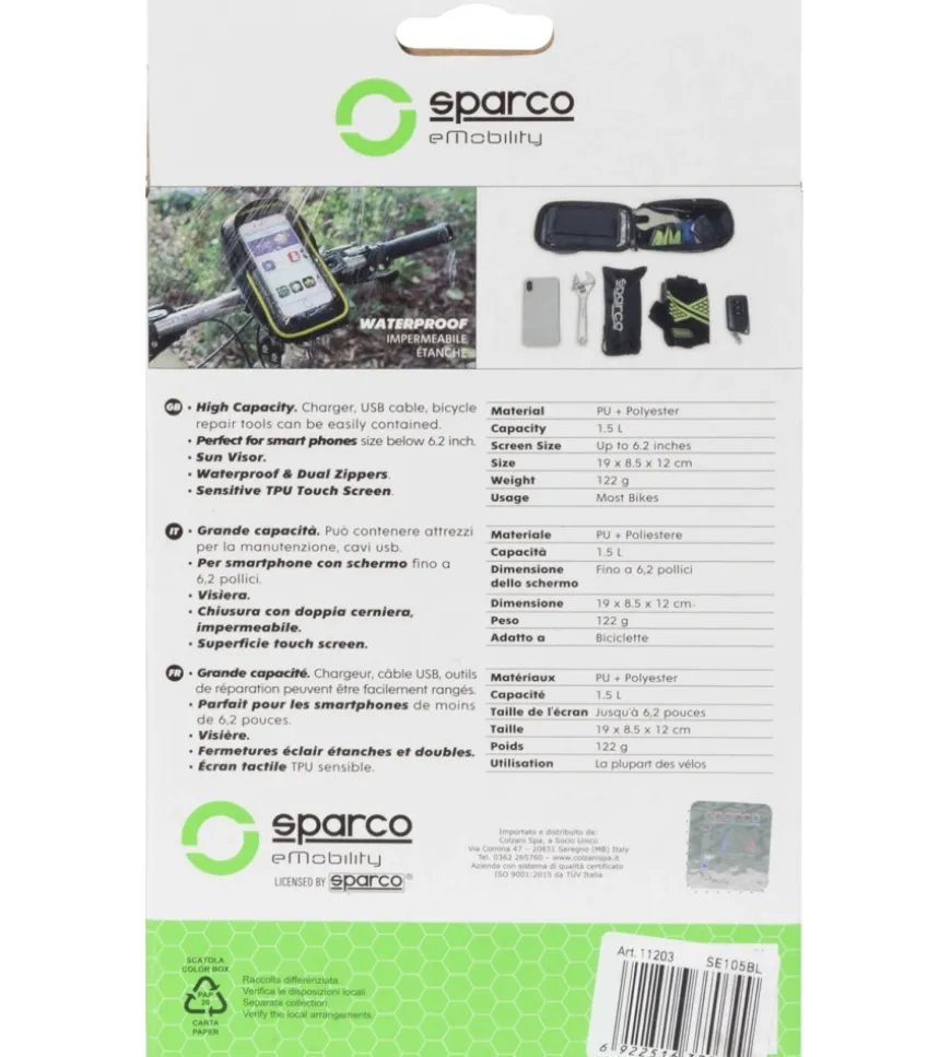Borsa porta cellulare per bici sparco in microfibra, 19x11x5,5 cm