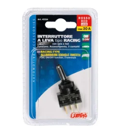 Interruttore a leva tipo racing, in alluminio con spia a led - 12/24v - rosso - 20a 45554