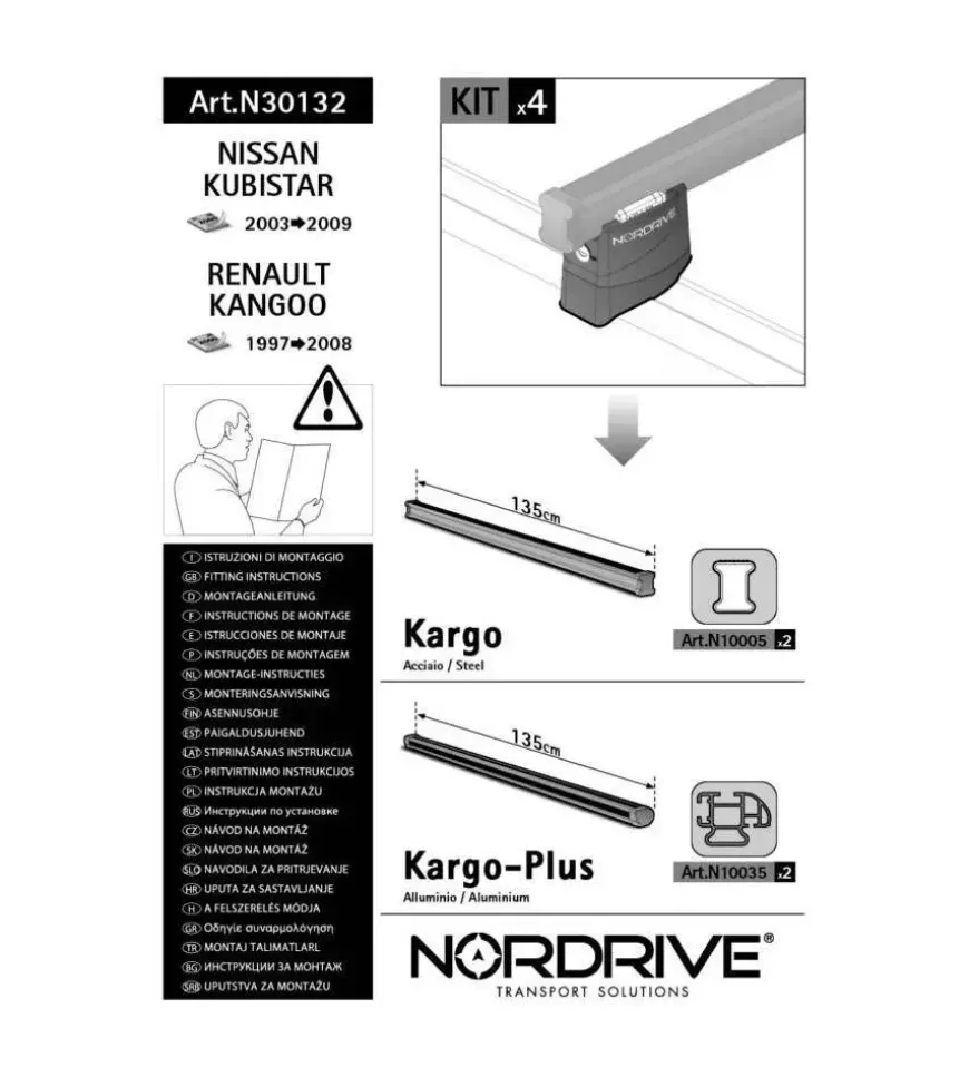 Kit attacchi per barre auto portatutto renault kangoo 97>07 nissan kubistar n30132