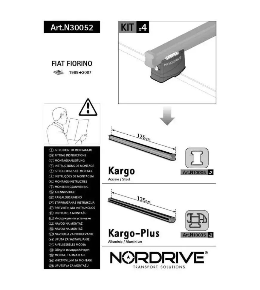 Kit attacchi per barre auto portatutto fiat fiorino 88>07 (2barre) n30052