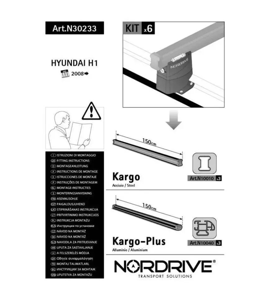 Kit attacchi per barre auto portatutto hyundai h1 08> (3barre) n30233