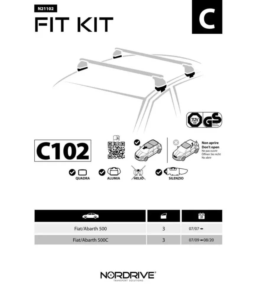 Kit attacchi per barre auto portatutto fiat 500 07/07- n21102