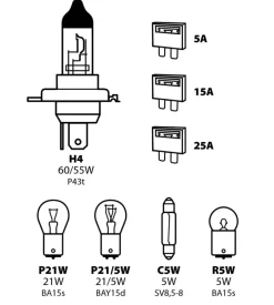 Kit lampade di ricambio 8 pz, alogena h4 - 12v 58152