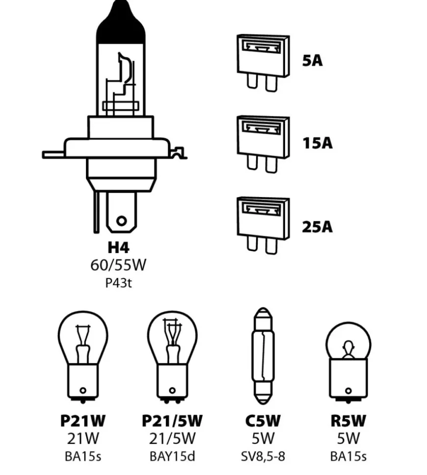Kit lampade di ricambio 8 pz, alogena h4 - 12v 58152