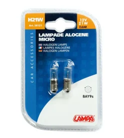 Lampada alogena micro 12v - h21w - 21w - bay9s - 2 pz - d/blister 58121
