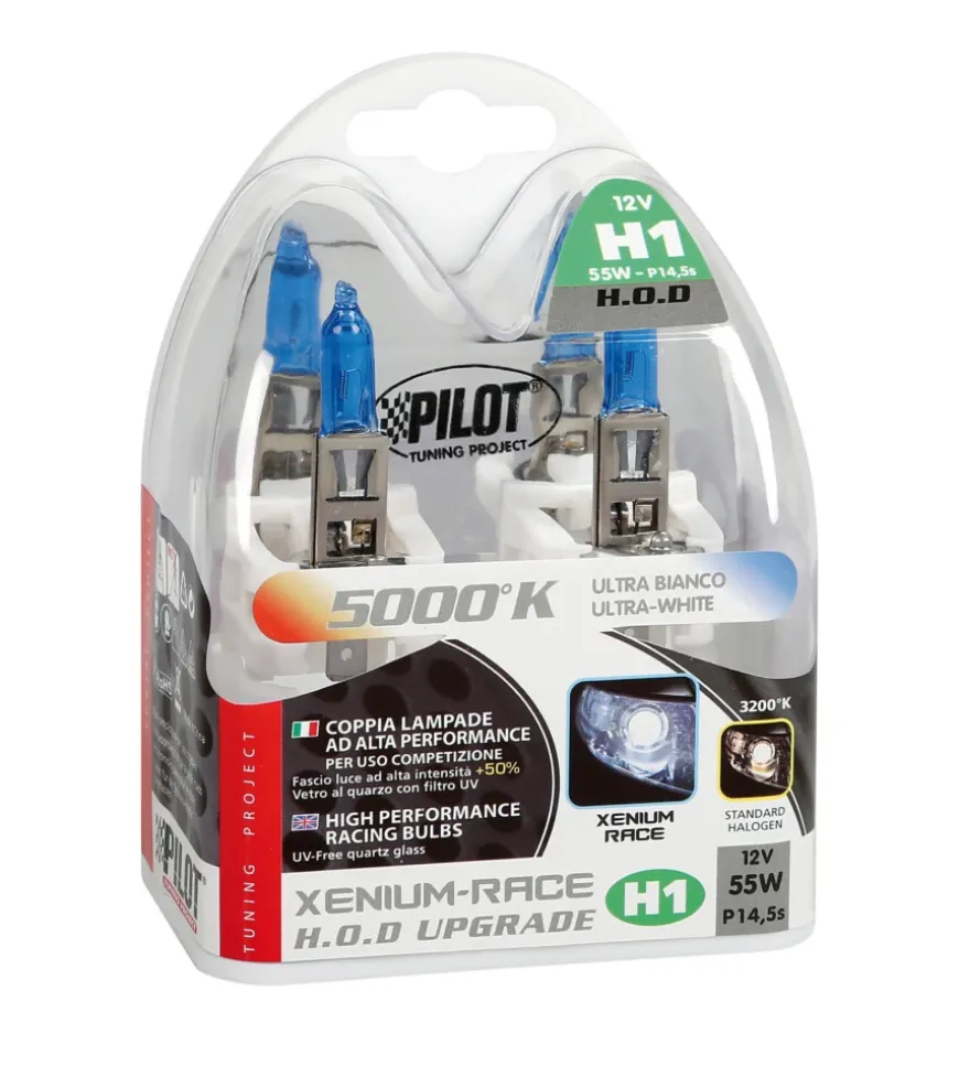 Lampada alogena xenium race 12v - h1 - 55w - p14,5s - 2 pz - scatola plast 58177