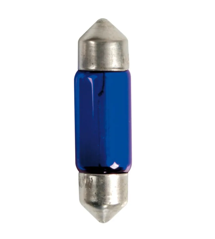 Lampada siluro blue dyed glass 12v - (c10w) - 11x35 mm - 10w - sv8,5-8 - 2 pz - blister 58367