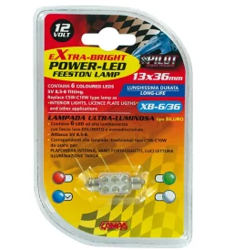 Lampada siluro 6 led 12v - 13x35 mm - sv8,5-8 - 1 pz - d/blister - blu 58427