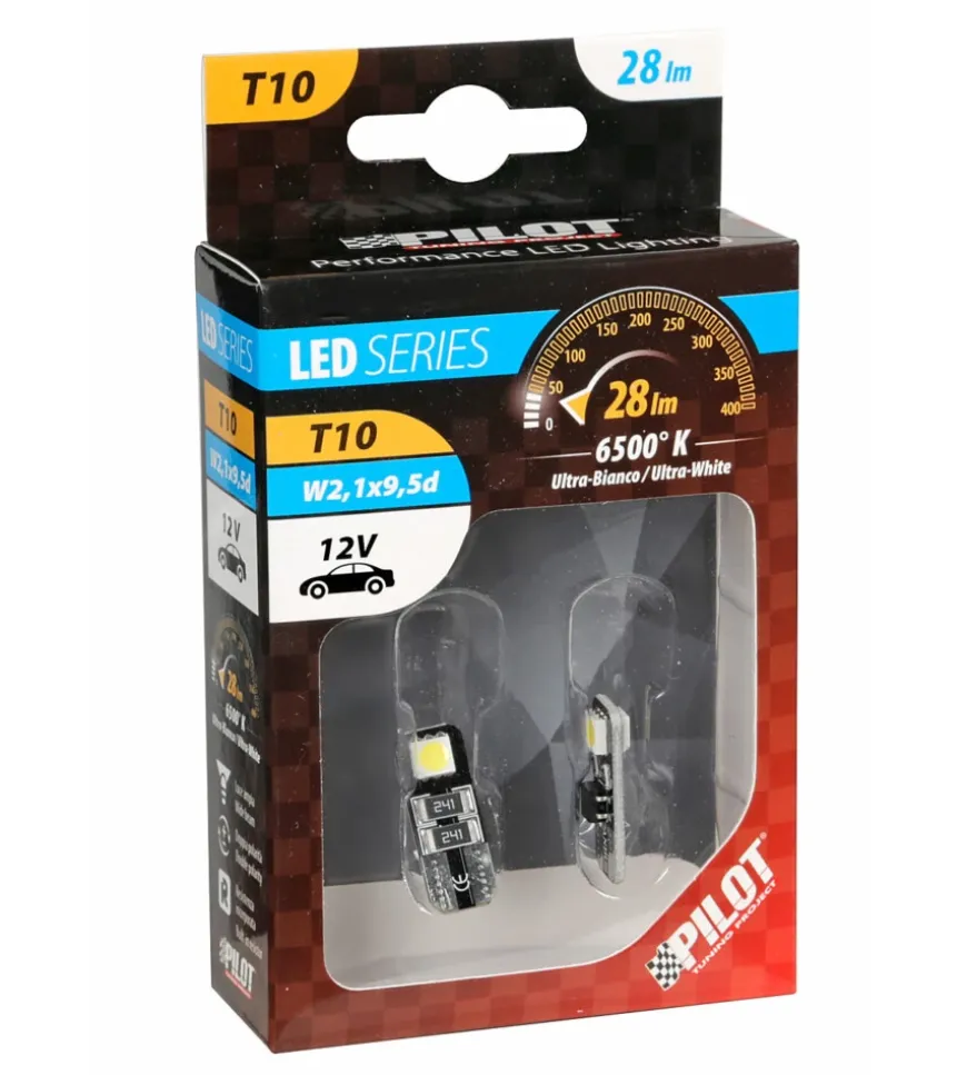 Lampada 12v hyper-led 6 - 2 smd x 3 chips - (t10) - bifocus - w2,1x9,5d - 2 pz 58461