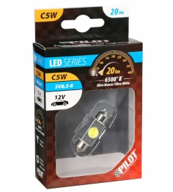 Lampada 12v hyper-led 2 - 1 smd x 2 chips - (c5w) - 10x36 mm - sv8,5-8 - 1 pz bianco 58448