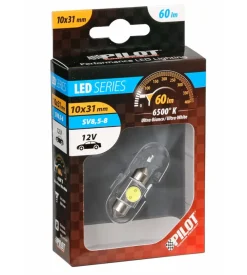 Lampada 12v hyper-led 2 - 1 smd x 2 chips - 10x31 mm - sv8,5-8 - 1 pz bianco 58447