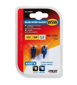 Lampada zoccolo blue dyed glass 12v - (w5w) - 5w - w2,1x9,5d - 2 pz - d/blister 58359