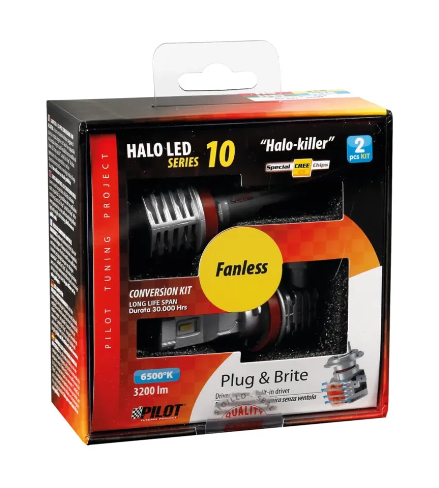 Lampade led per auto 9-32v halo led serie 10 halo killer - (h8-h9-h11-h16) - 20w - pgj19-x - 2 pz - scatola 57732