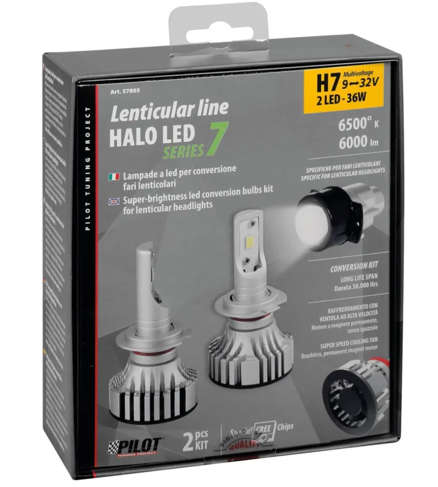 Lampade led per auto 9-32v halo led serie 7 compact - (h7 lenticular) - 36w - px26d - 2 pz - scatola 57805