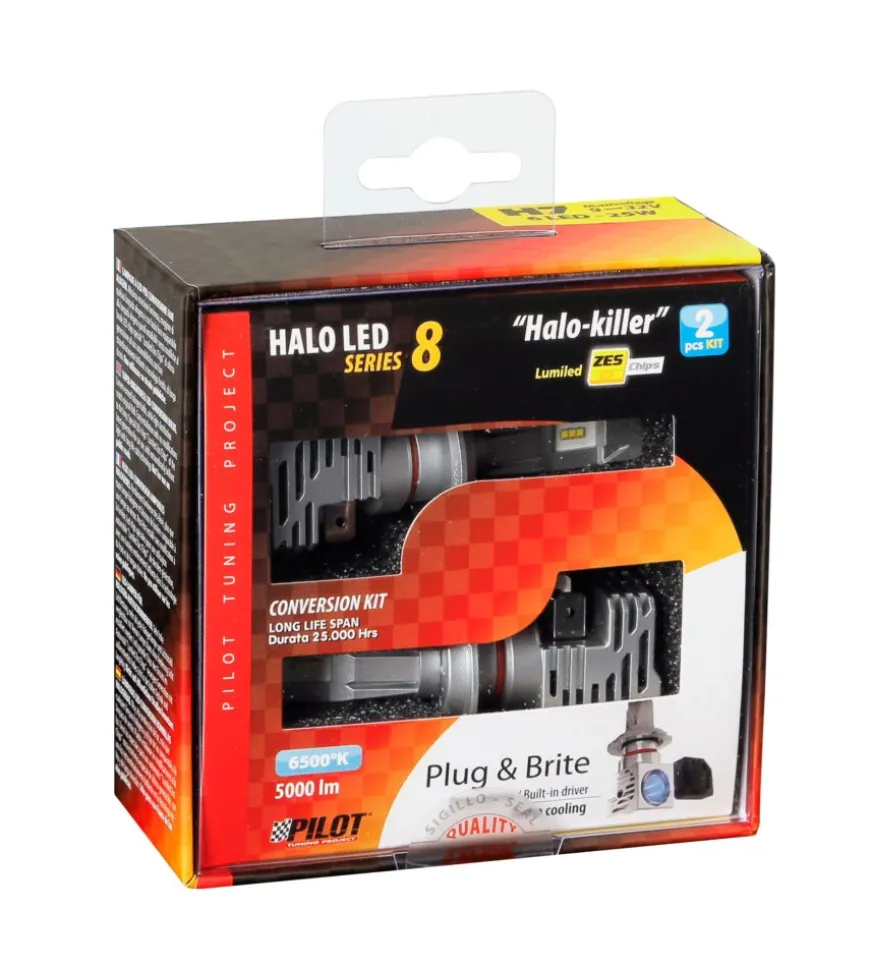 Lampade led per auto 9-32v halo led serie 8 halo killer - (h7) - 25w - px26d - 2 pz - scatola 57771