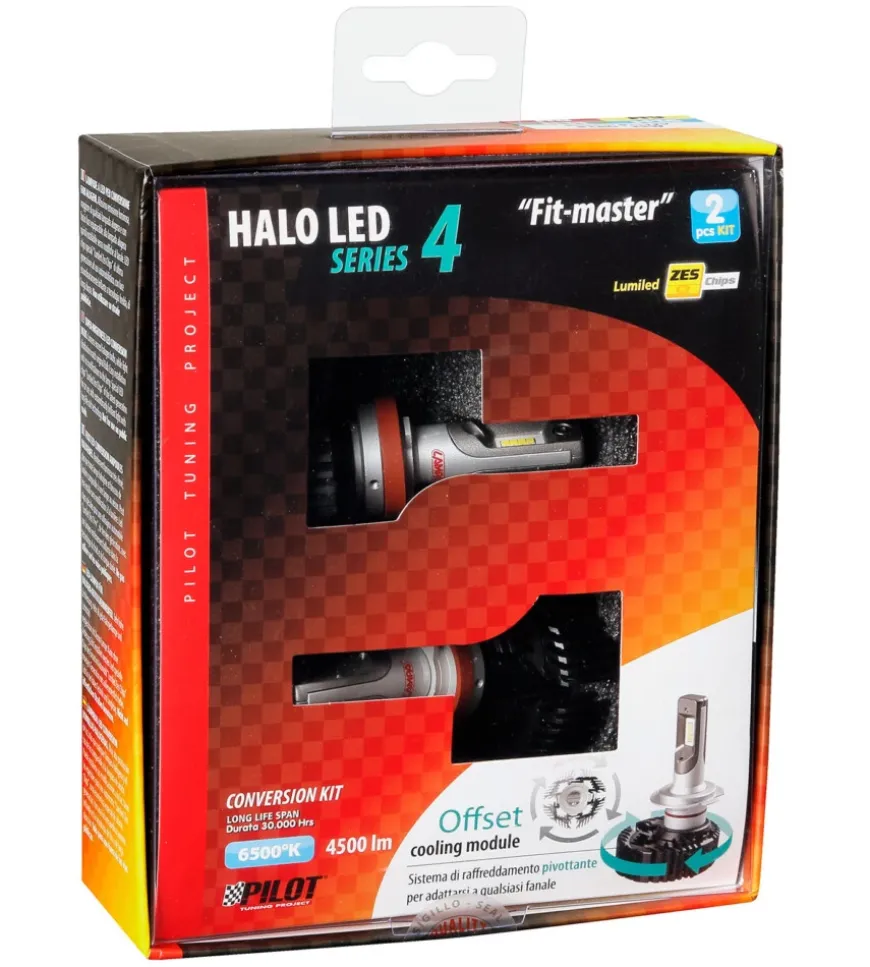 Lampade led per auto 9-32v halo led serie 4 fit-master - (h8-h9-h11-h16) - 25w - pgj19-x - 2 pz - scatola 57800