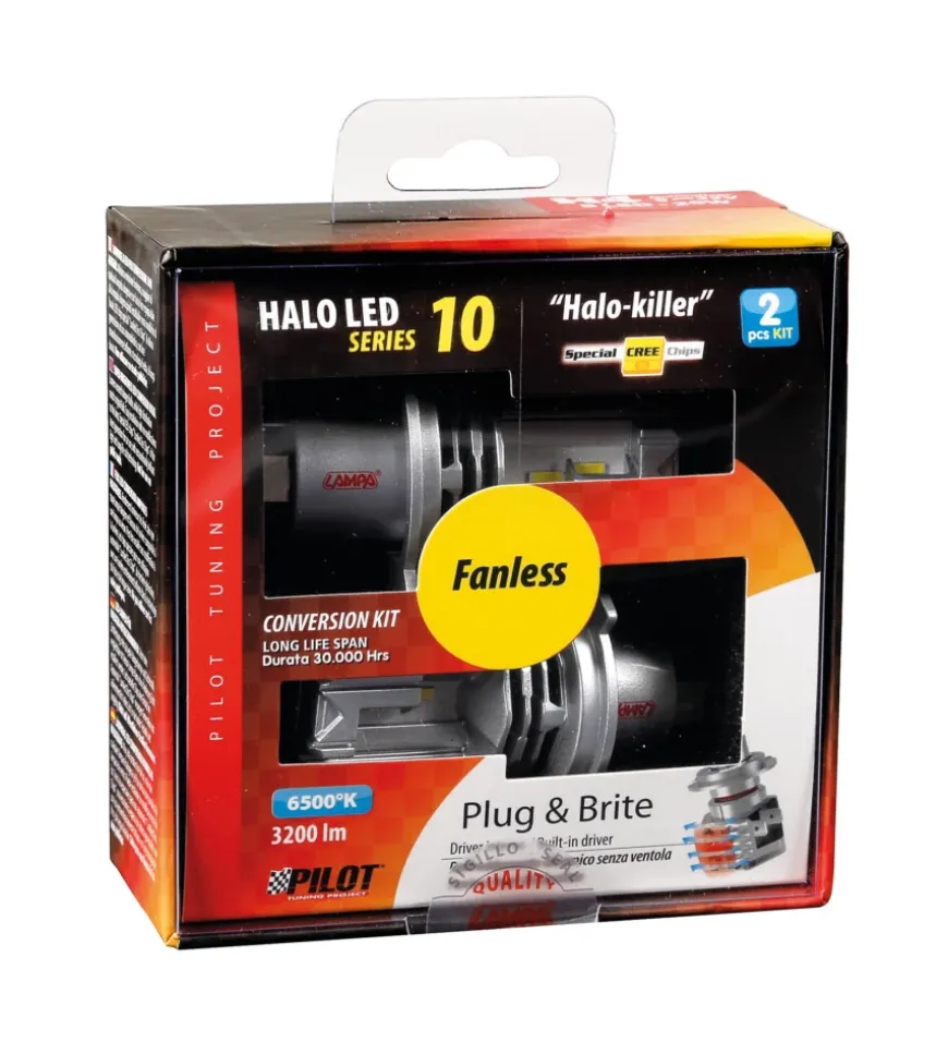 Lampade led per auto 9-32v halo led serie 10 halo killer - (h4) - 20w - p43t - 2 pz - scatola 57730