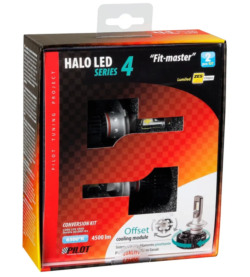 Lampade led per auto 9-32v halo led serie 4 fit-master - (h4) - 25w - p43t - 2 pz - scatola 57798