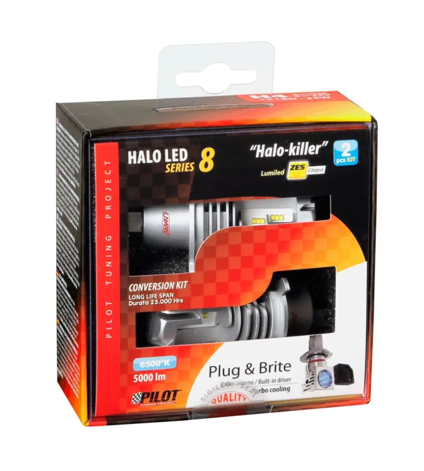 Lampade led per auto 9-32v halo led serie 8 halo killer - (h4) - 25w - p43t - 2 pz - scatola 57770