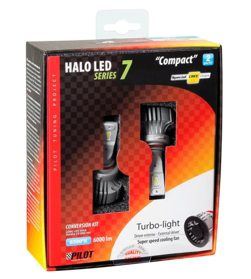 Lampade led per auto 9-32v halo led serie 7 compact - (h10-hb3 9005) - 36w - p20d - 2 pz - scatola 57780