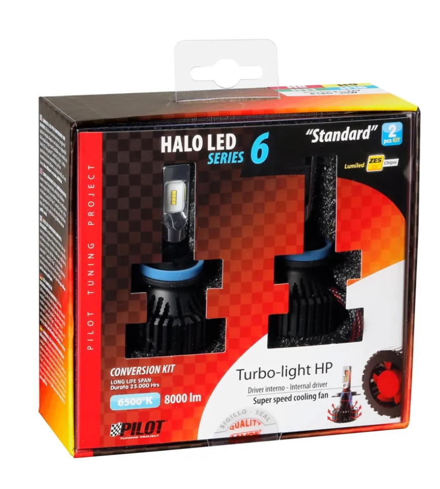 Lampade led per auto 9-32v halo led serie 6 standard - (h8-h9-h11-h16) - 30w - pgj19-x - 2 pz - scatola 57786