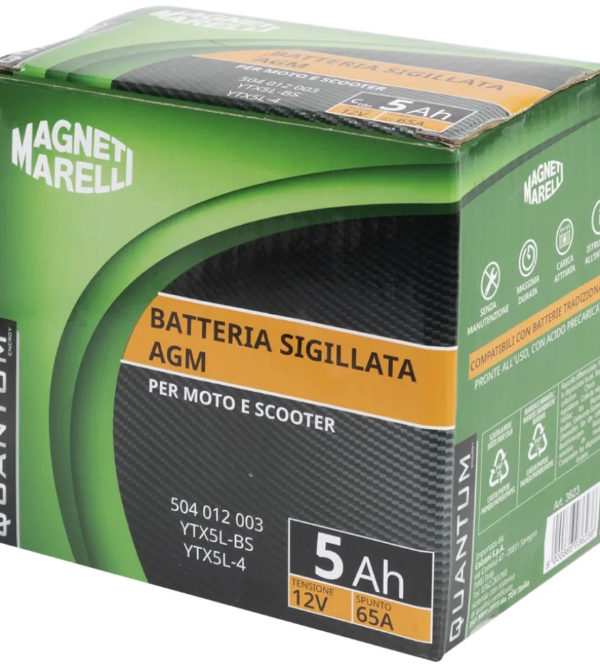 Magneti marelli batteria moto e scooter tecnologia 5ah 12v 65a agm sigillata polo positivo destro