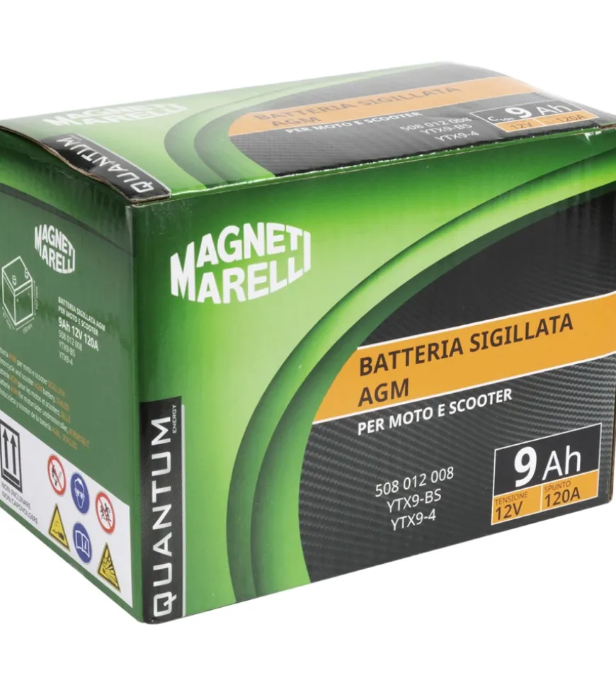 Magneti marelli batteria moto e scooter 9ah 12v 120a tecnologia agm sigillata polo positivo sinistro