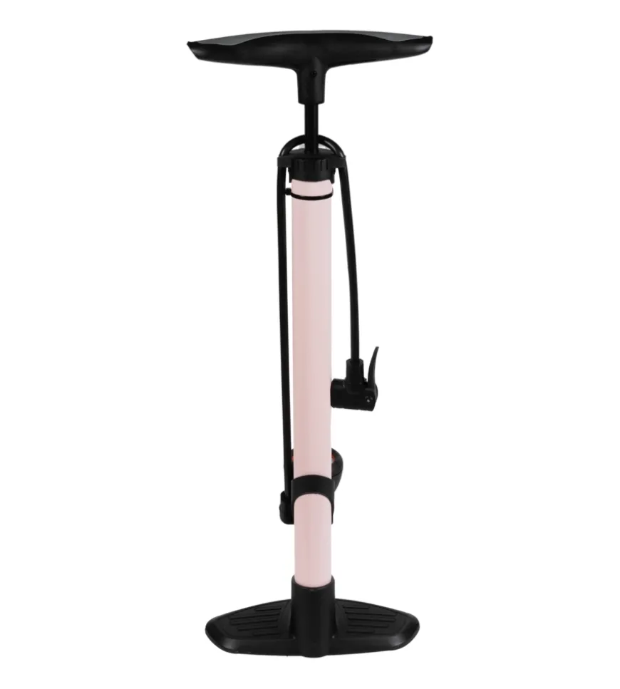 Pompa gonfiaggio per officina la gazzetta dello sport in acciaio colore rosa con manometro, 26x14,5x59 cm