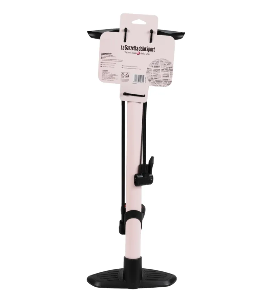 Pompa gonfiaggio per officina la gazzetta dello sport in acciaio colore rosa con manometro, 26x14,5x59 cm