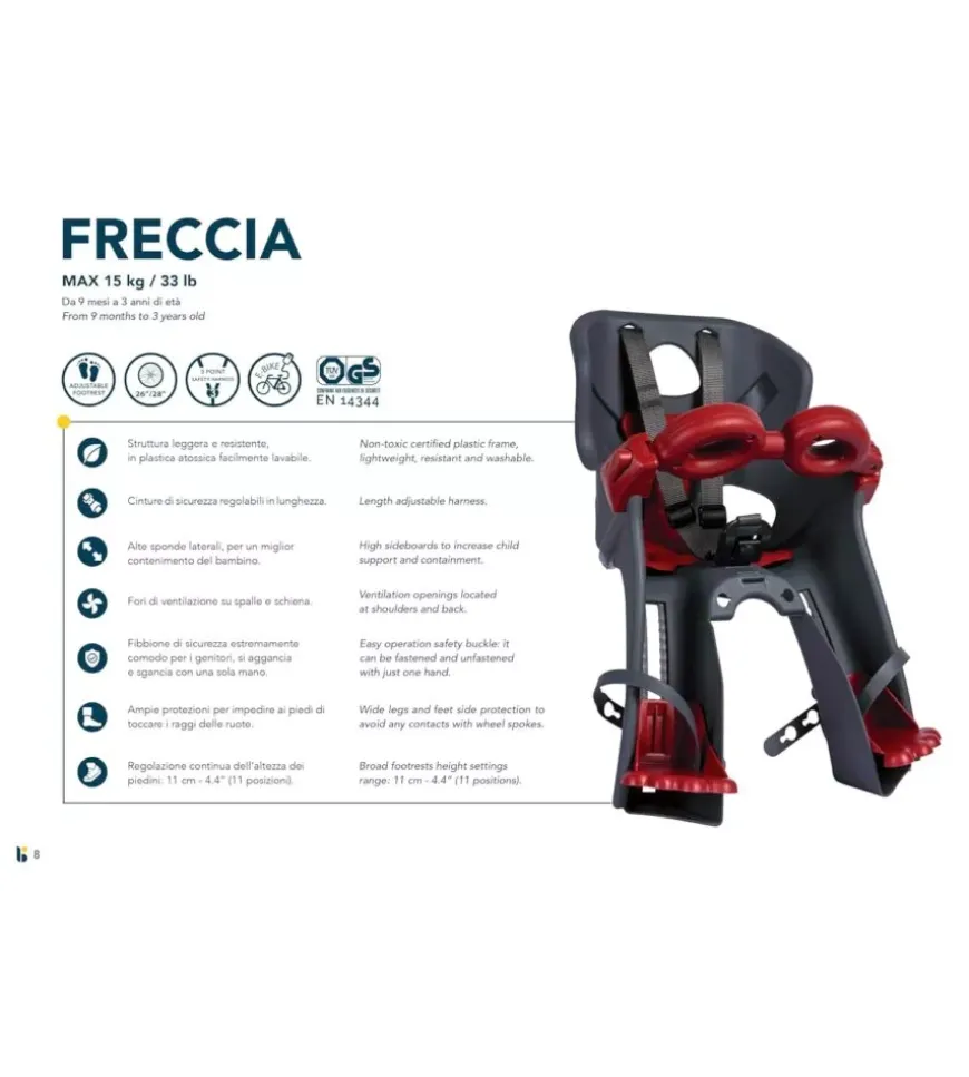 Seggiolino anteriore per bicicletta bellelli "freccia vintage", portata massima 15 kg