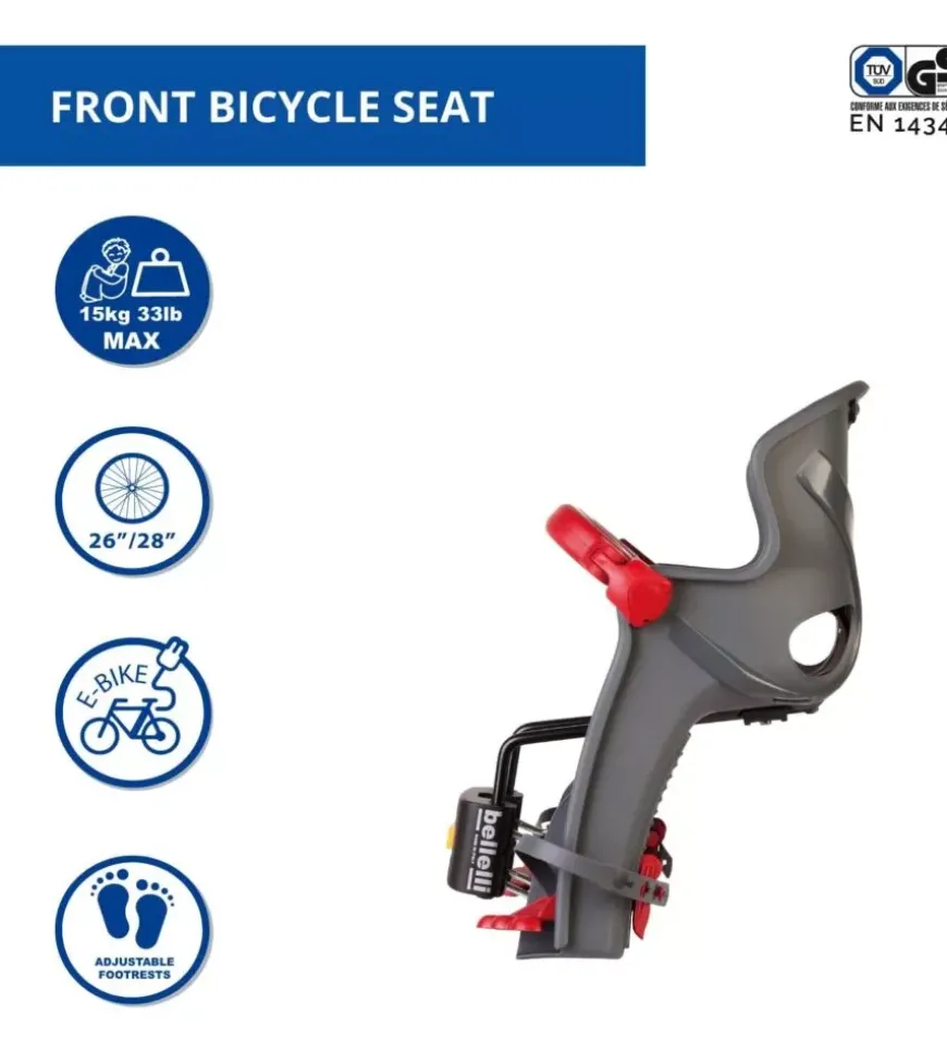 Seggiolino anteriore per bicletta bellelli "freccia" dark grey, portata massima 15 kg
