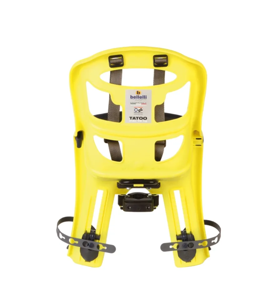 Seggiolino per bici anteriore bellelli "tatoo plus" giallo, portata massima 15 kg