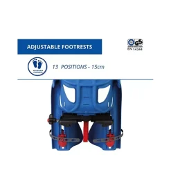 Seggiolino posteriore blu per bicicletta per bambini, max. 22 kg, da 3 a 8 anni - si fissa al portapacchi