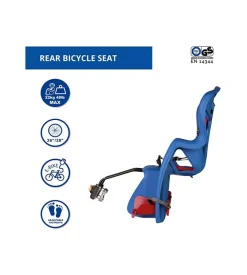 Seggiolino posteriore blu per bicicletta per bambini, max. 22 kg, da 3 a 8 anni - si fissa al telaio