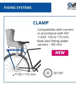 Seggiolino posteriore grigio scuro e rosso per bicicletta per bambini, max. 22 kg, da 3 a 8 anni - si fissa al portapacchi