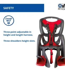 Seggiolino posteriore grigio scuro e rosso per bicicletta per bambini, max. 22 kg, da 3 a 8 anni - si fissa al portapacchi