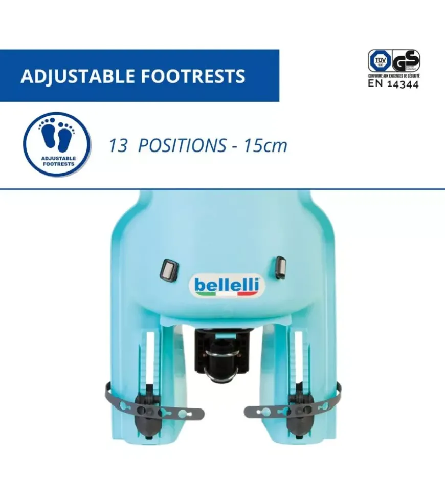 Seggiolino posteriore per bicicletta bellelli "lotus" sky blue, portata massima 22 kg