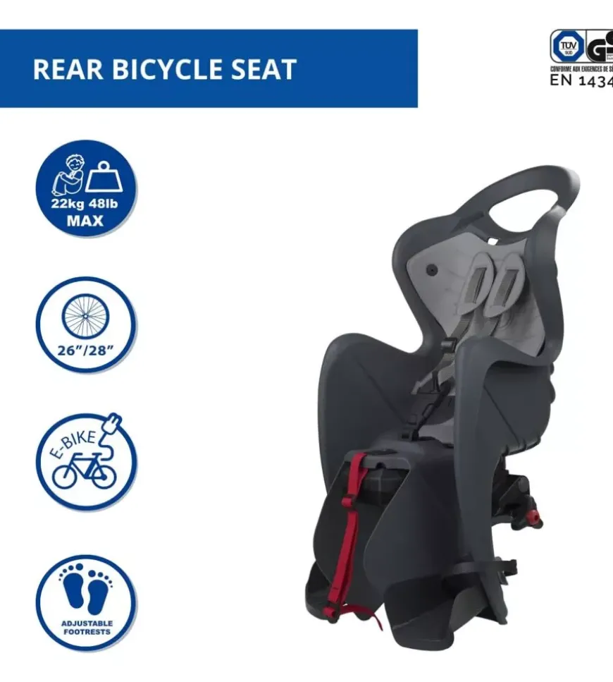 Seggiolino posteriore per bicicletta bellelli "mr fox" dark grey, portata massima 22 kg