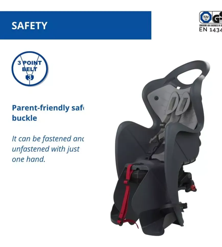 Seggiolino posteriore per bicicletta bellelli "mr fox" dark grey, portata massima 22 kg