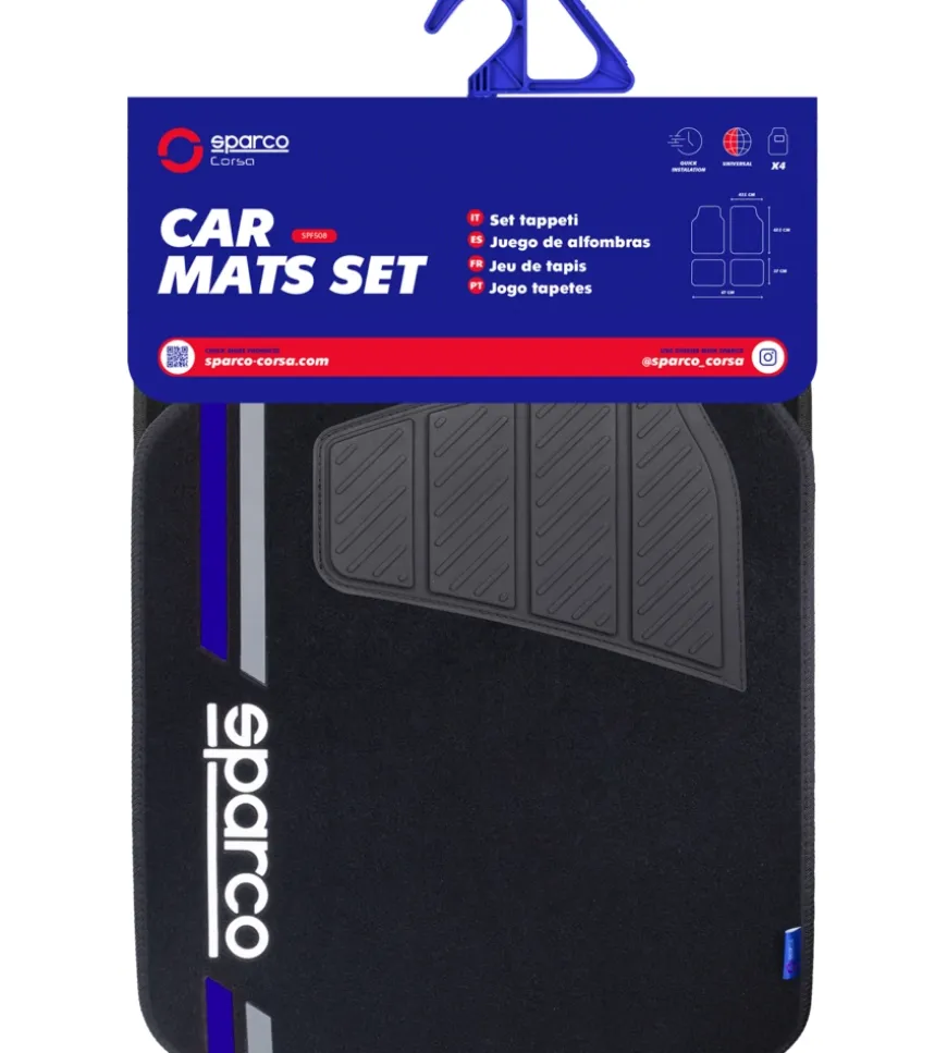 Set completo spc19 tappetini auto universali in moquette nero/blu poliestere