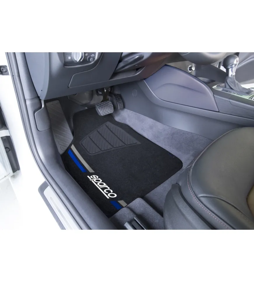 Set completo spc19 tappetini auto universali in moquette nero/blu poliestere