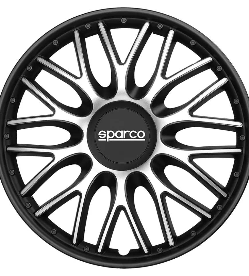 Set 4 copricerchi 16" pollici copriruota auto roma spc1696svbk argento nero