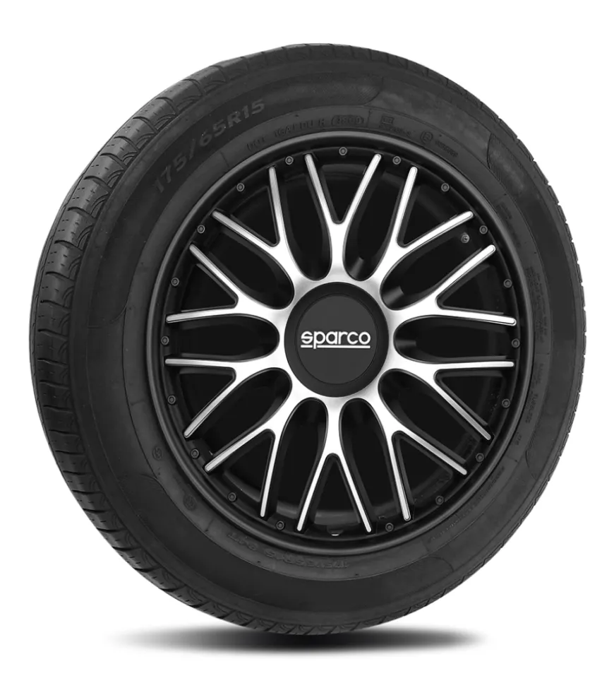 Set 4 copricerchi 16" pollici copriruota auto roma spc1696svbk argento nero
