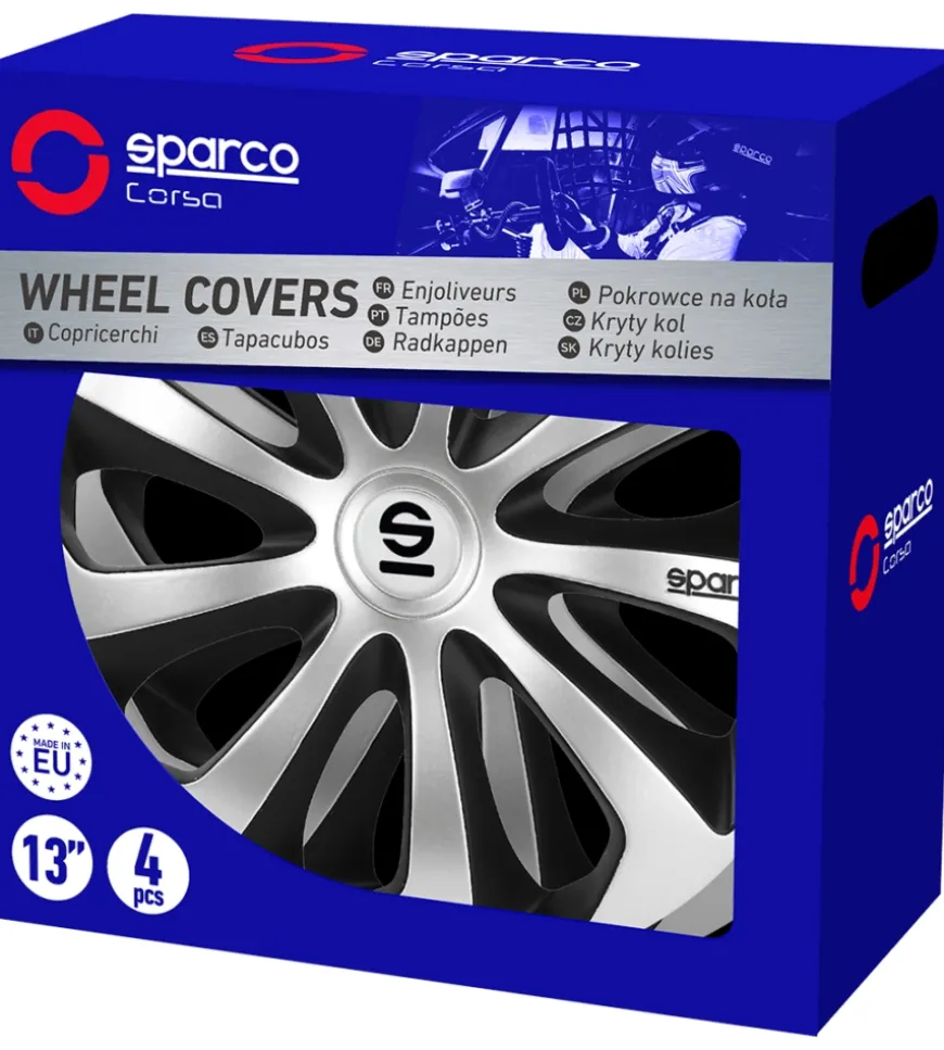 Set 4 copricerchi 13" pollici copriruota auto sicilia spc1373svbk argento nero