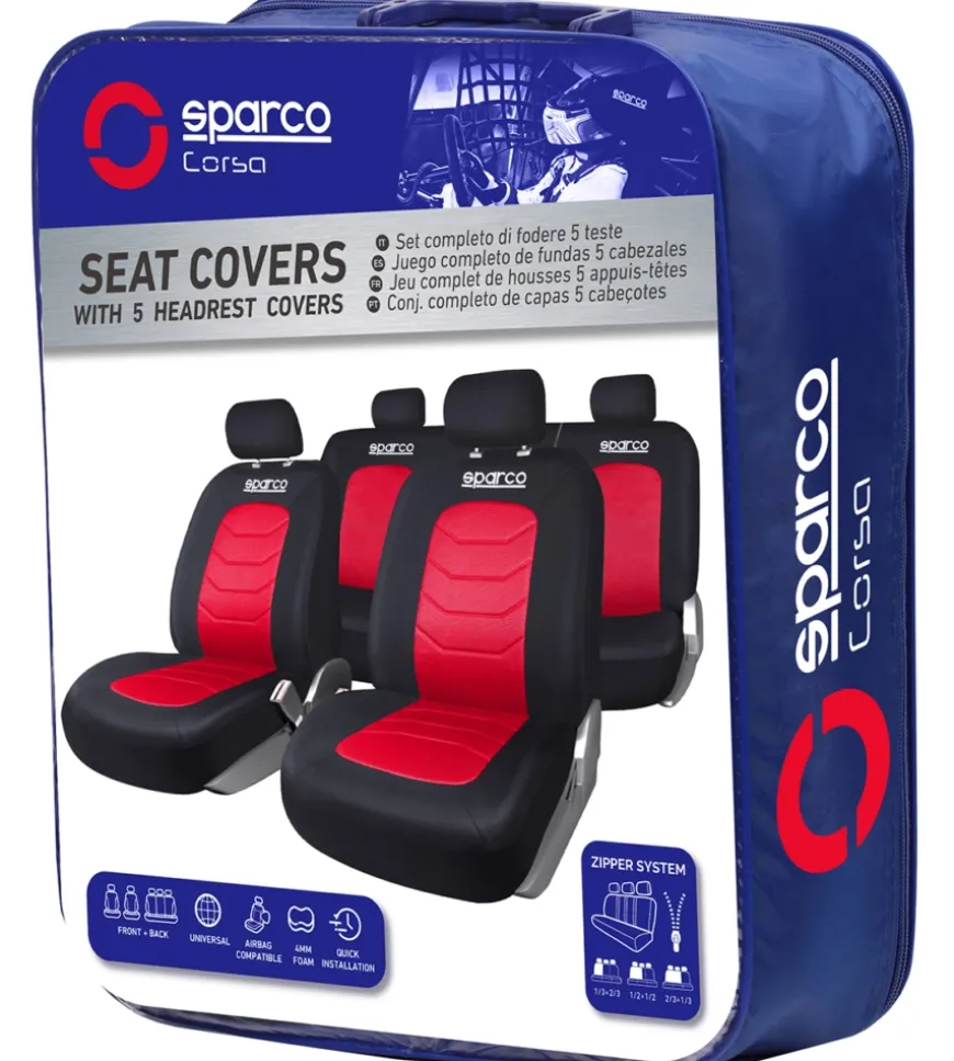 Set coprisedili universali auto completo sparco "spc1019" nero/rosso a righe