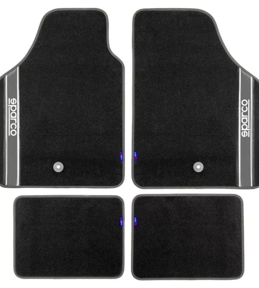 Set 4 pezzi tappeti moquette per auto sparco grigio e nero