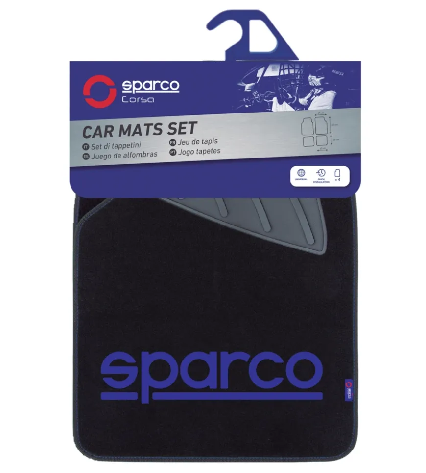 Set 4 tappetini neri e blu per auto sparco