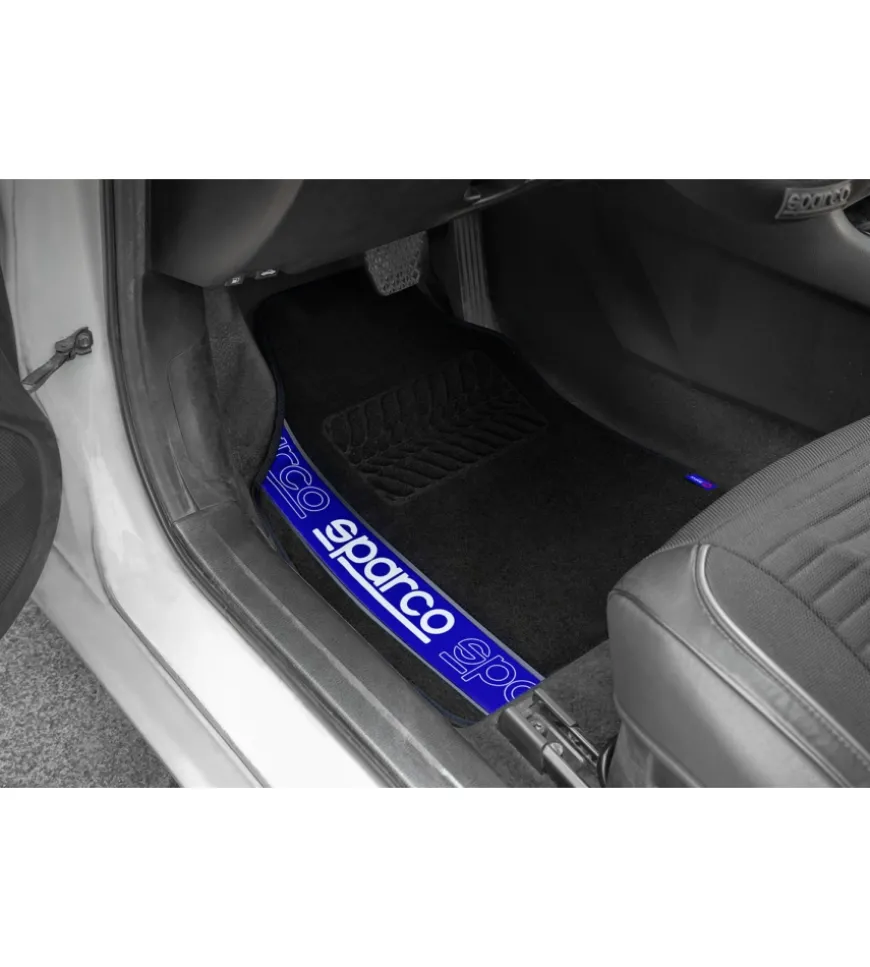 Set 4 tappetini neri e blu per auto sparco in moquette