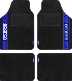Set 4 tappetini neri e blu per auto sparco in moquette