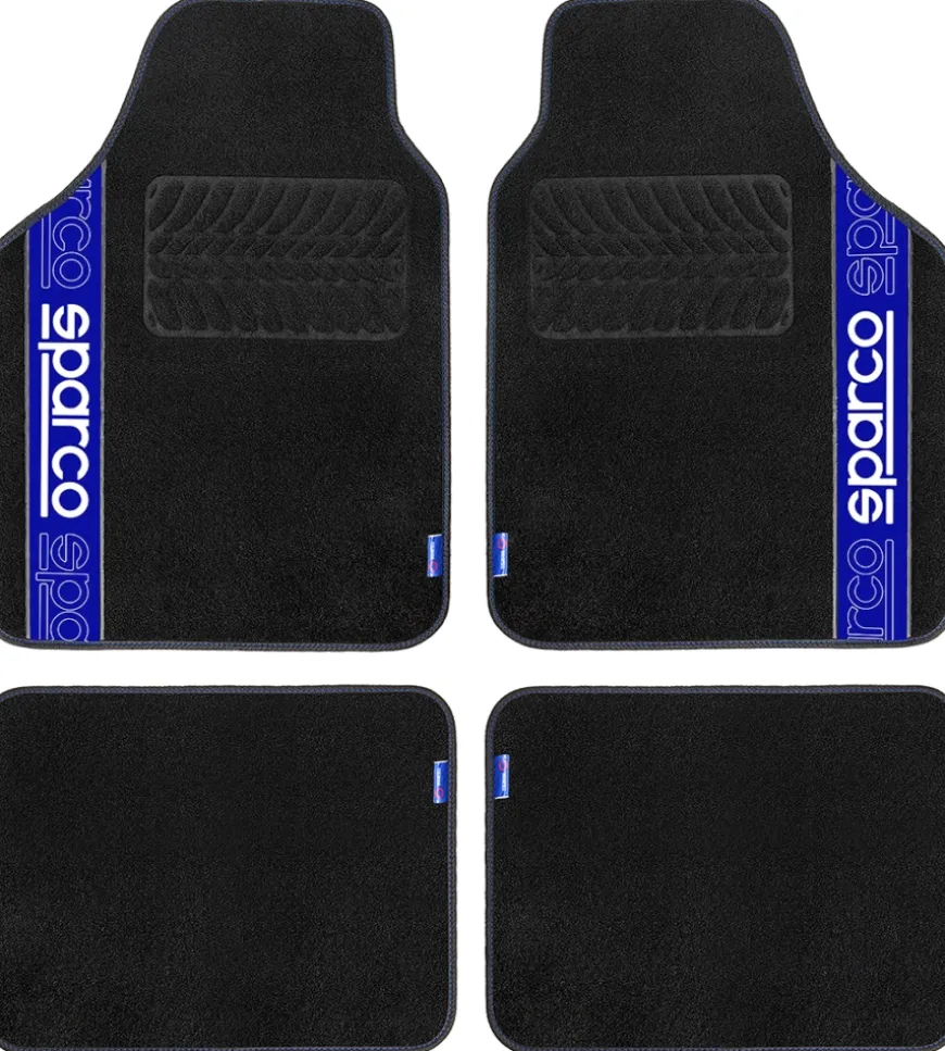 Set 4 tappetini neri e blu per auto sparco in moquette